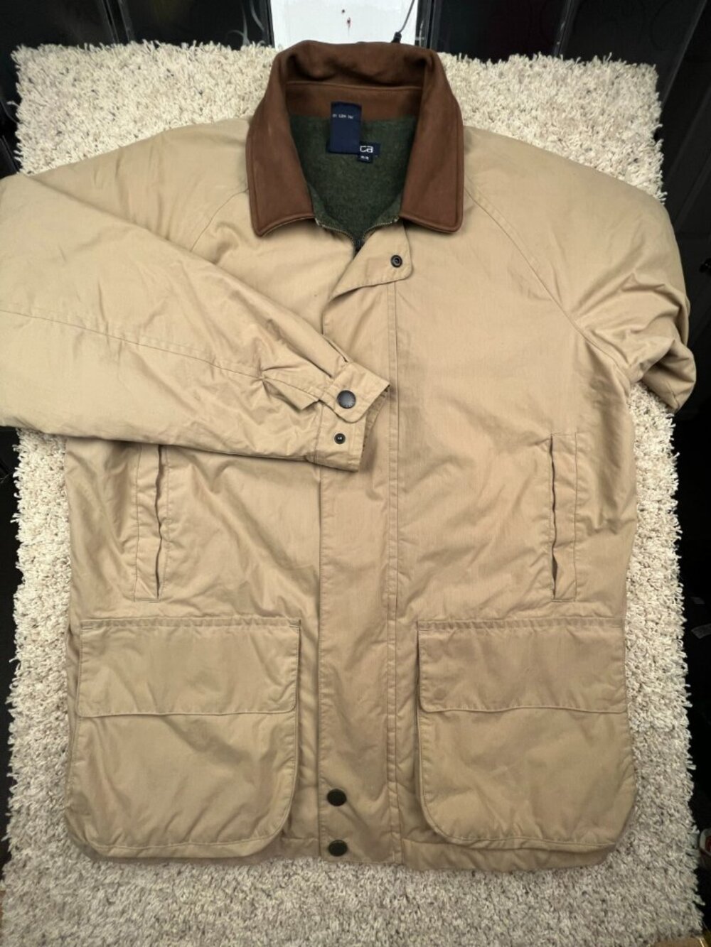 Vintage Nautica Mens Medium Leather Trim Chore Farm Jacket Full Zip Beige Lined